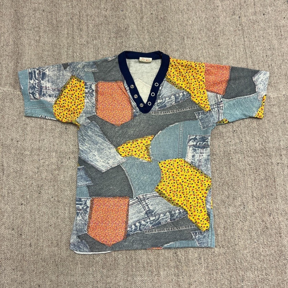 Vintage‎ Argo Patchwork Shirt XS 1970s Short Sleeve Henley USA
